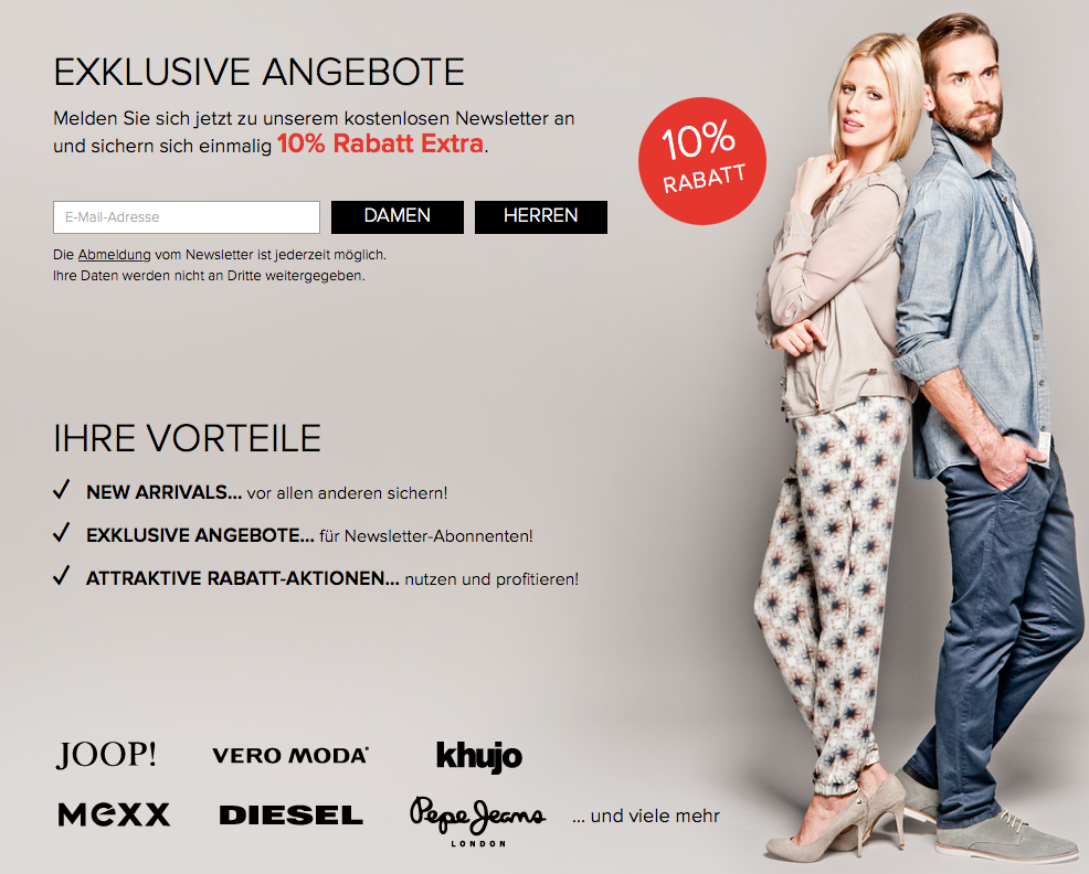 Newsletteranmeldeseite (Beispiel)