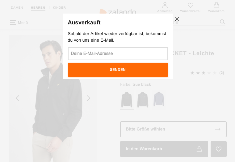Back in Stock Mails: Beispiel Zalando