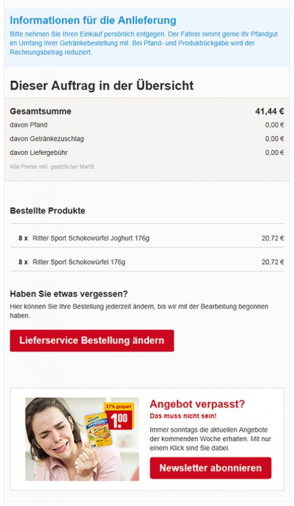 Transaktionsmails von REWE