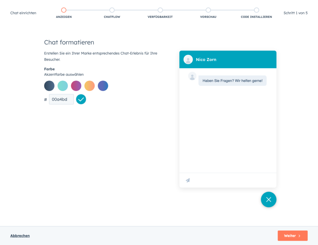 Screenshot: Livechat erstellen